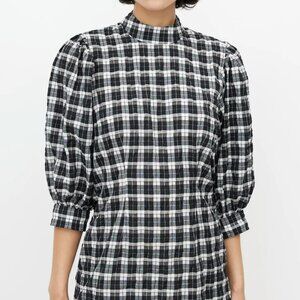 Ganni Black & White Metallic Plaid Dress